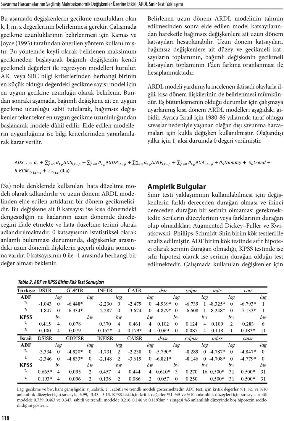 Bu yöntemde keyfi olarak belirlenen maksimum gecikmeden başlayarak bağımlı değişkenin kendi gecikmeli değerleri ile regresyon modelleri kurulur.