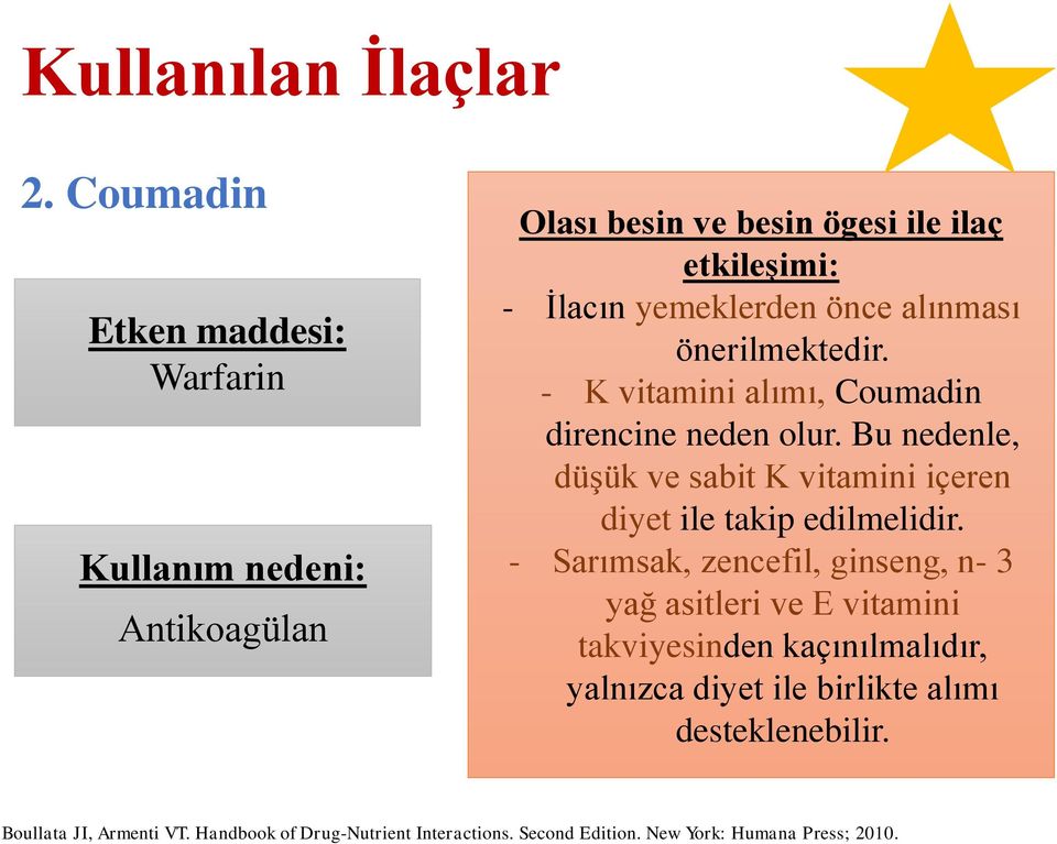 alınması önerilmektedir. - K vitamini alımı, Coumadin direncine neden olur.