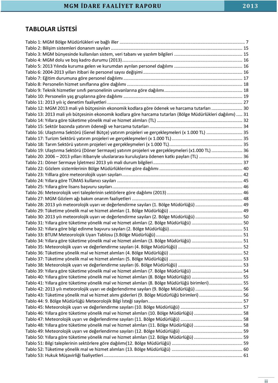 .. 16 Tablo 5: 2013 Yılında kuruma gelen ve kurumdan ayrılan personel dağılımı... 16 Tablo 6: 2004-2013 yılları itibari ile personel sayısı değişimi.