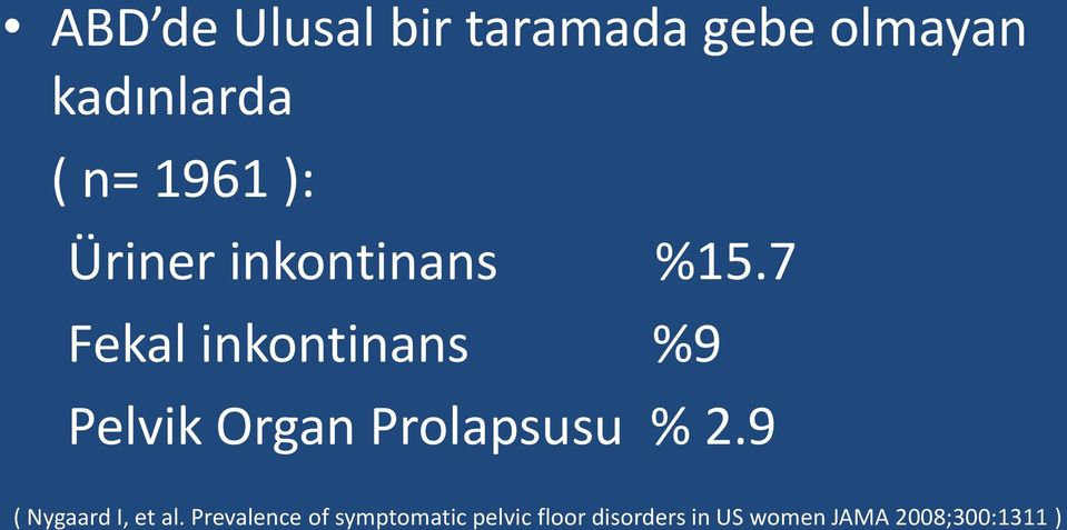7 Fekal inkontinans %9 Pelvik Organ Prolapsusu % 2.