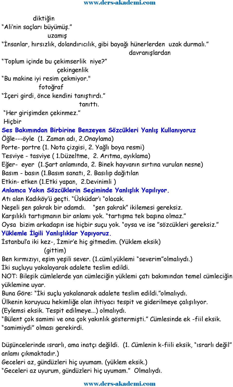 Hiçbir Ses Bakımından Birbirine Benzeyen Sözcükleri Yanlış Kullanıyoruz Öğle---öyle (1. Zaman adı, 2.Onaylama) Porte- portre (1. Nota çizgisi, 2. Yağlı boya resmi) Tesviye - tasviye ( 1.Düzeltme, 2.