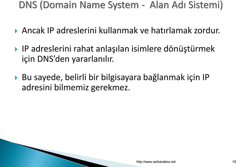 IP adreslerini rahat anlaşılan isimlere dönüştürmek için DNS den
