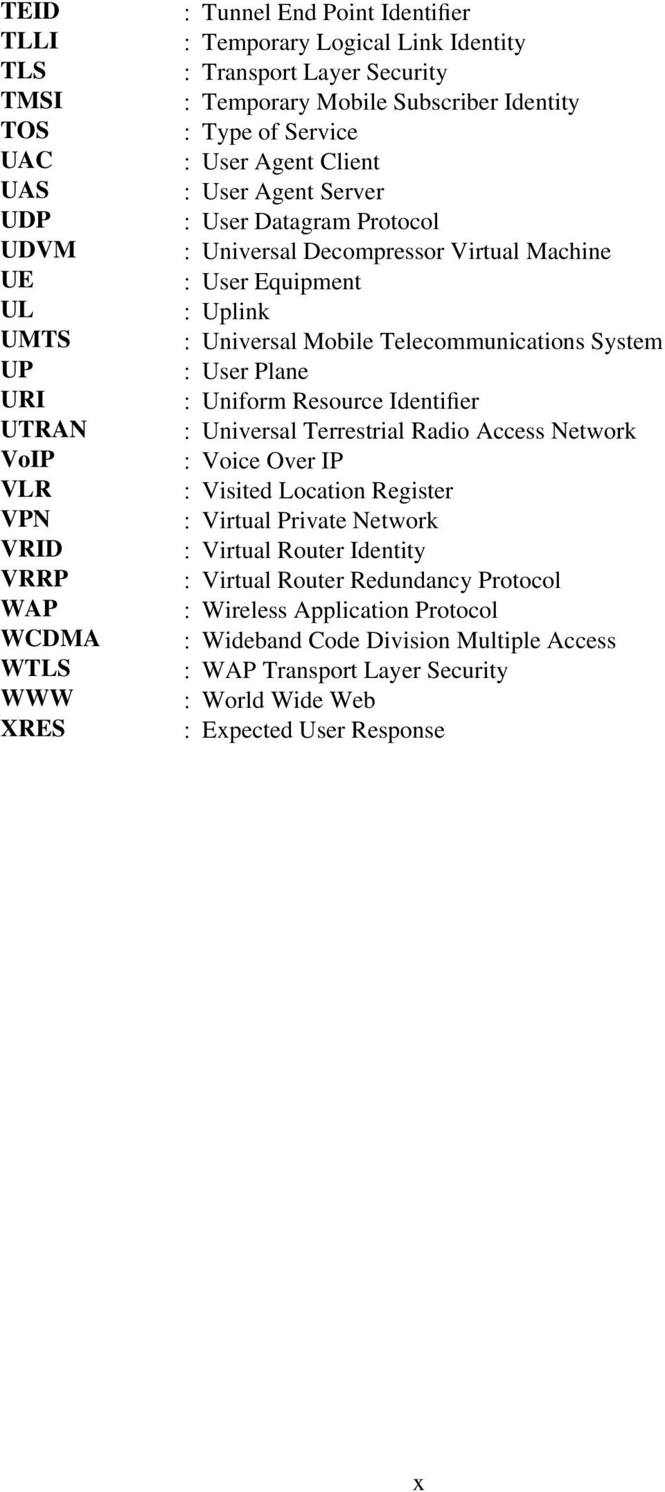 Universal Mobile Telecommunications System : User Plane : Uniform Resource Identifier : Universal Terrestrial Radio Access Network : Voice Over IP : Visited Location Register : Virtual Private