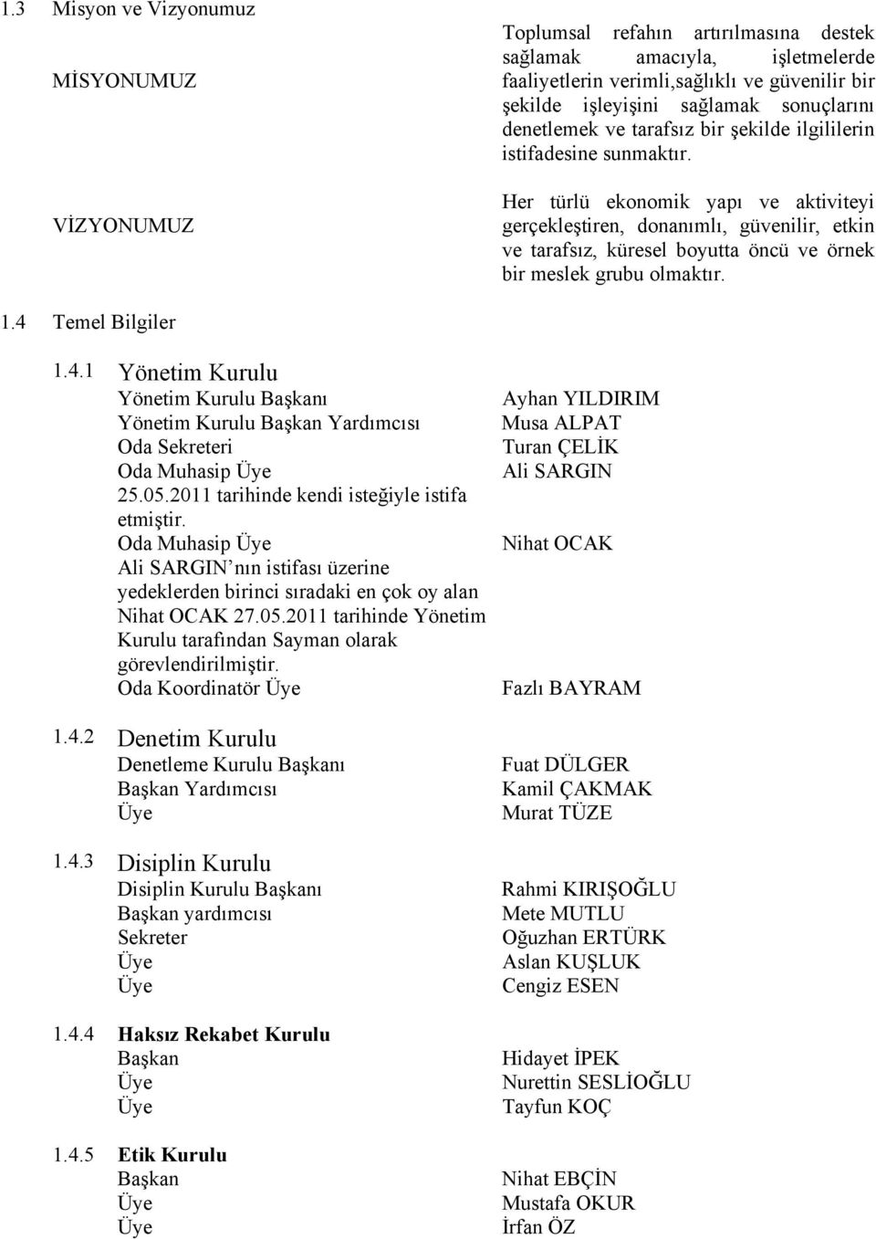 Her türlü ekonomik yapı ve aktiviteyi gerçekleştiren, donanımlı, güvenilir, etkin ve tarafsız, küresel boyutta öncü ve örnek bir meslek grubu olmaktır. 1.4 