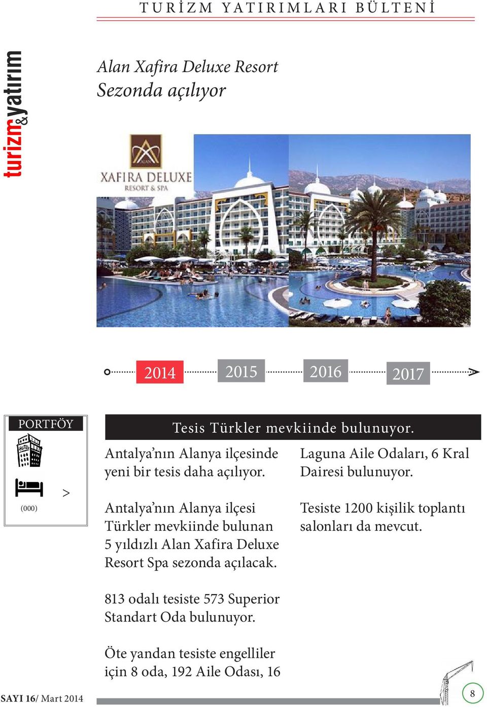 Antalya nın Alanya ilçesi Türkler mevkiinde bulunan 5 yıldızlı Alan Xafira Deluxe Resort Spa sezonda açılacak.