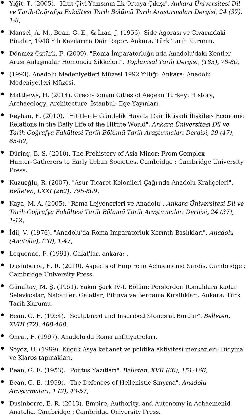 "Roma İmparatorluğu'nda Anadolu'daki Kentler Arası Anlaşmalar Homonoia Sikkeleri". Toplumsal Tarih Dergisi, (185), 78-80, (1993). Anadolu Medeniyetleri Müzesi 1992 Yıllığı.