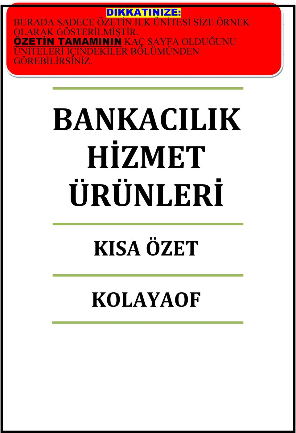 ÖZETİN TAMAMININ KAÇ SAYFA OLDUĞUNU ÜNİTELERİ