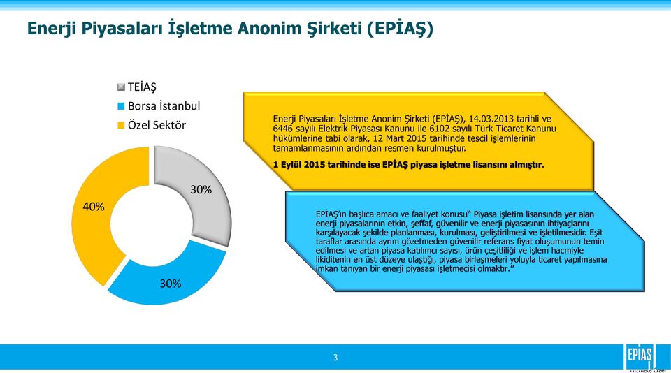 kurulmuştur. 1 Eylül 2015 tarihinde ise EPİAŞ piyasa işletme lisansını almıştır.