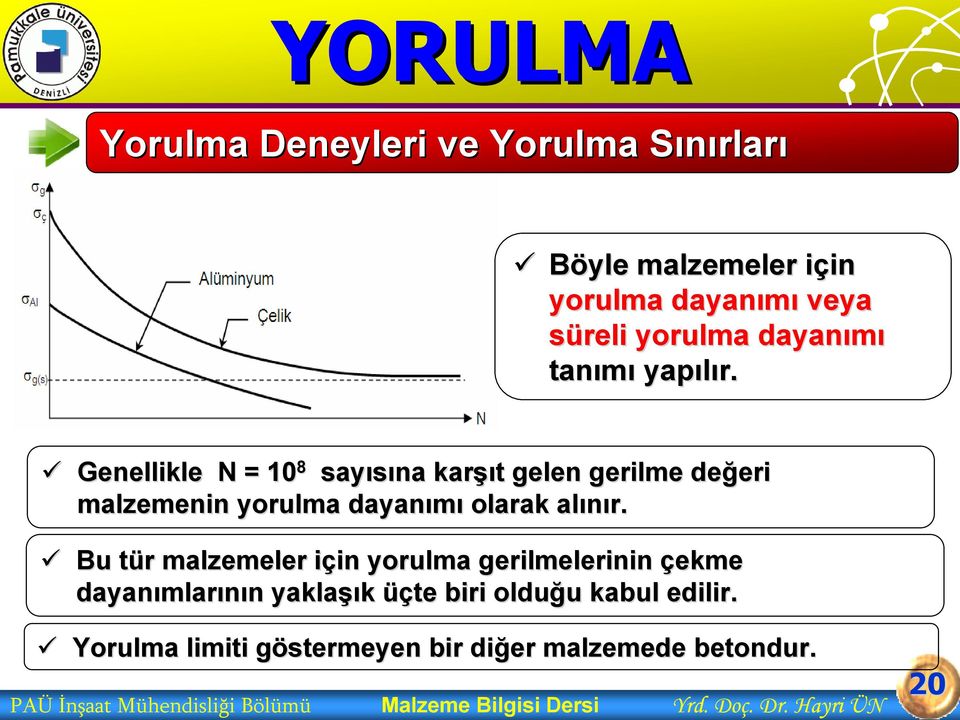 Bu tür t r malzemeler için i in yorulma gerilmelerinin çekme dayanımlar mlarının n yaklaşı şık üçte biri olduğu u kabul edilir.