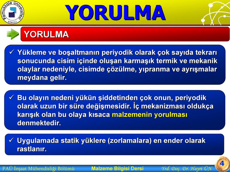 Bu olayın n nedeni yükün y şiddetinden çok onun, periyodik olarak uzun bir süre s değişmesidir.