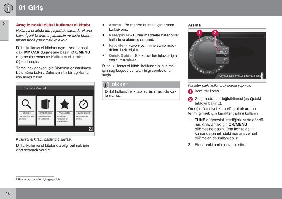 Daha ayrıntılı bir açıklama için aşağı bakın. Arama - Bir madde bulmak için arama fonksiyonu. Kategoriler - Bütün maddeler kategoriler halinde sıralanmış durumda.