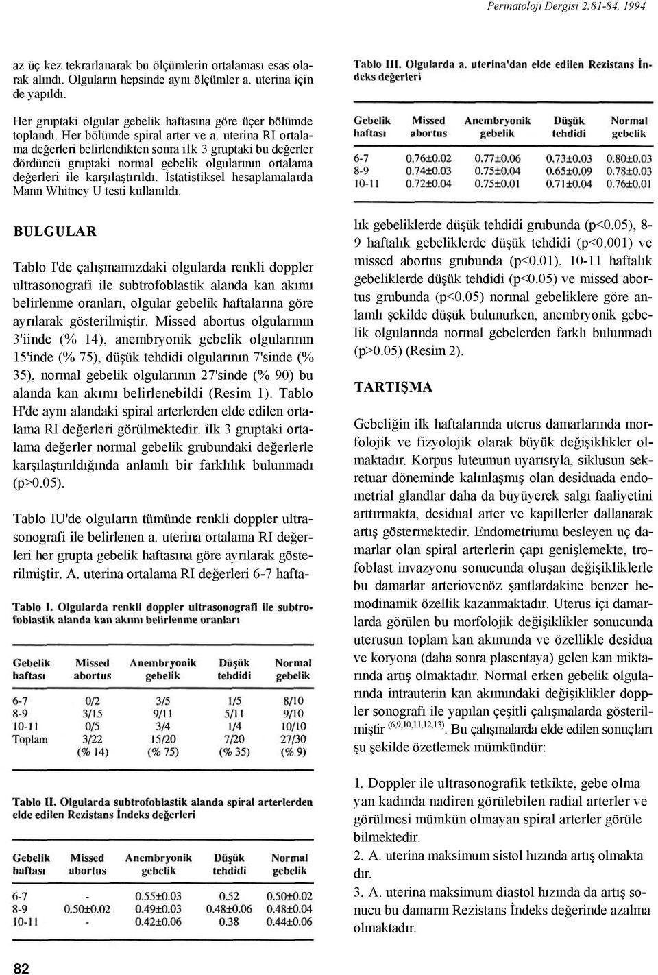 uterina RI ortalama değerleri belirlendikten sonra ilk 3 gruptaki bu değerler dördüncü gruptaki normal gebelik olgularının ortalama değerleri ile karşılaştırıldı.