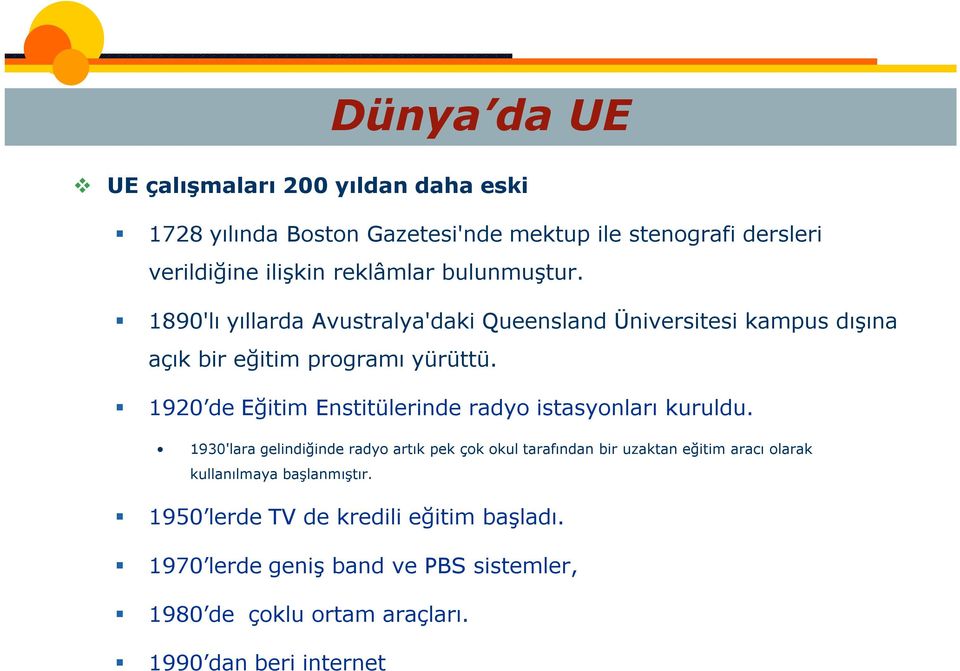 1920 de Eğitim Enstitülerinde radyo istasyonları kuruldu.