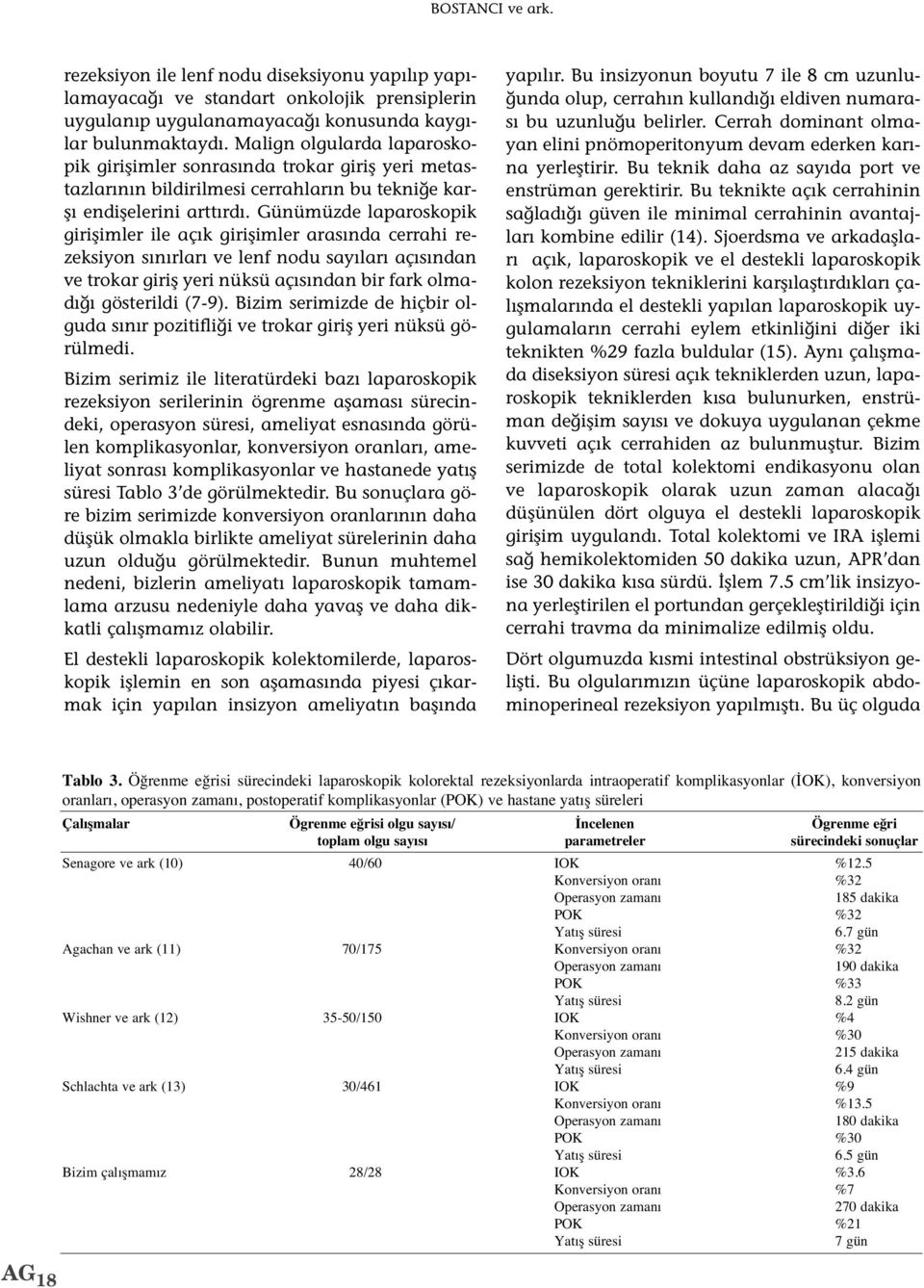 Günümüzde laparoskopik girişimler ile açık girişimler arasında cerrahi rezeksiyon sınırları ve lenf nodu sayıları açısından ve trokar giriş yeri nüksü açısından bir fark olmadığı gösterildi (7-9).