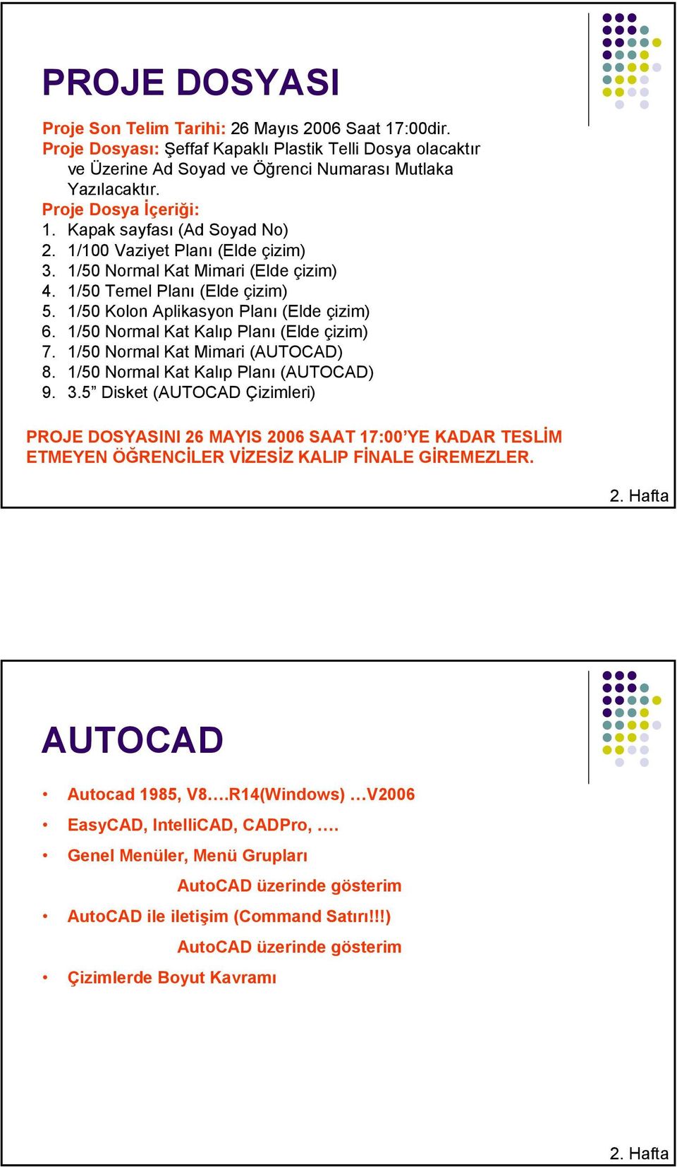 1/50 Kolon Aplikasyon Planı (Elde çizim) 6. 1/50 Normal Kat Kalıp Planı (Elde çizim) 7. 1/50 Normal Kat Mimari (AUTOCAD) 8. 1/50 Normal Kat Kalıp Planı (AUTOCAD) 9. 3.