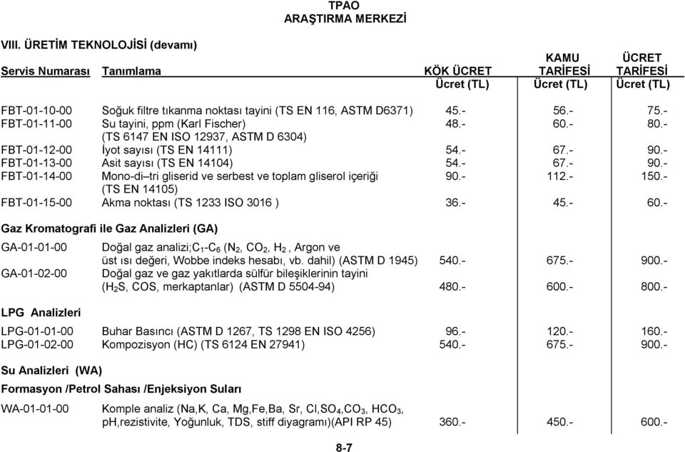 - 112.- 150.- (TS EN 14105) FBT-01-15-00 Akma noktası (TS 1233 ISO 3016 ) 36.- 45.- 60.