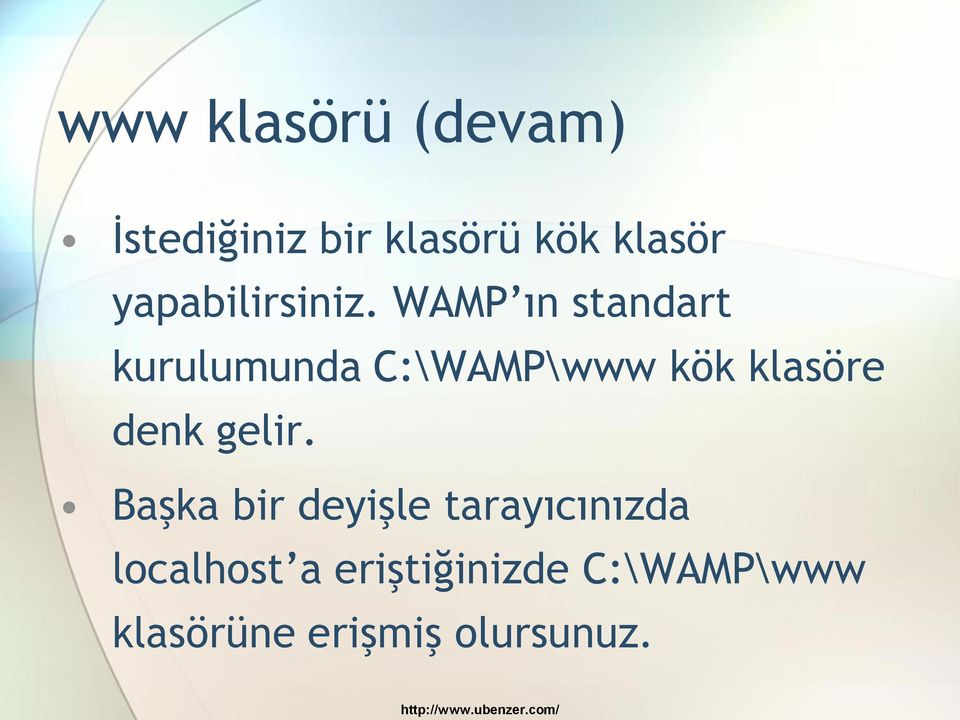 WAMP ın standart kurulumunda C:\WAMP\www kök klasöre denk