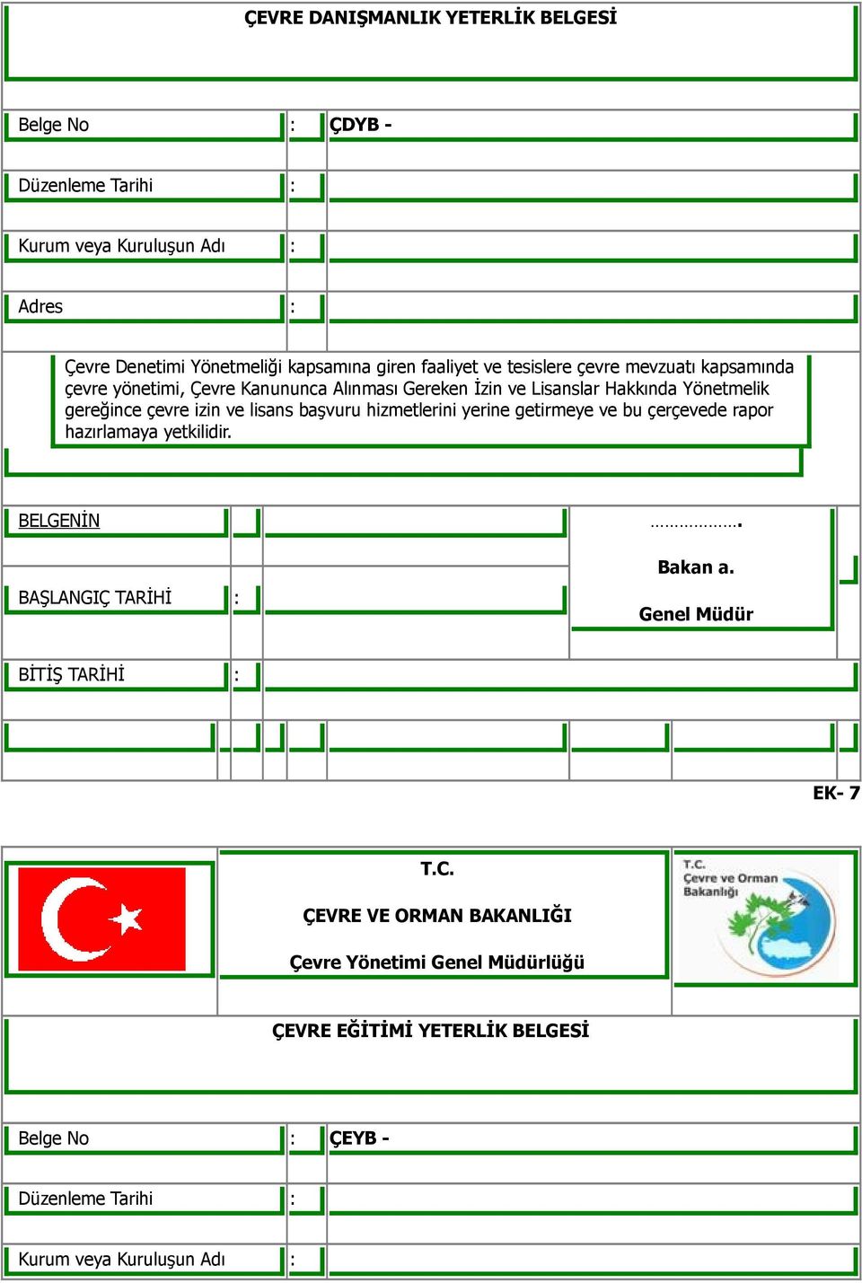 ve lisans başvuru hizmetlerini yerine getirmeye ve bu çerçevede rapor hazırlamaya yetkilidir. BELGENİN. BAŞLANGIÇ TARİHİ : Bakan a.