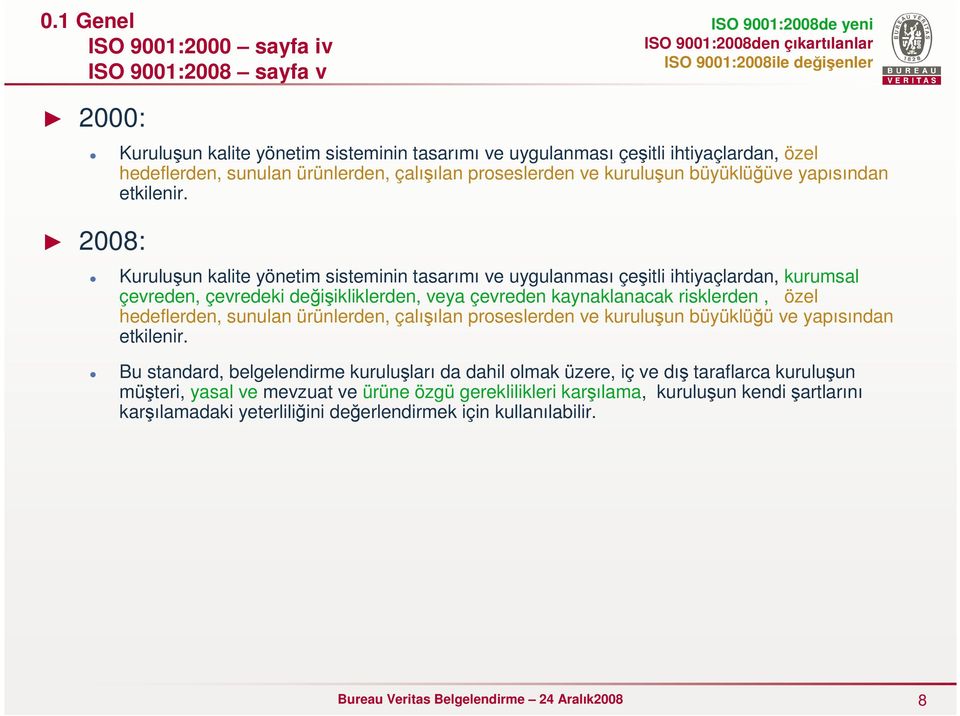 Kuruluşun kalite yönetim sisteminin tasarımı ve uygulanması çeşitli ihtiyaçlardan, kurumsal çevreden, çevredeki değişikliklerden, veya çevreden kaynaklanacak risklerden, özel hedeflerden, sunulan