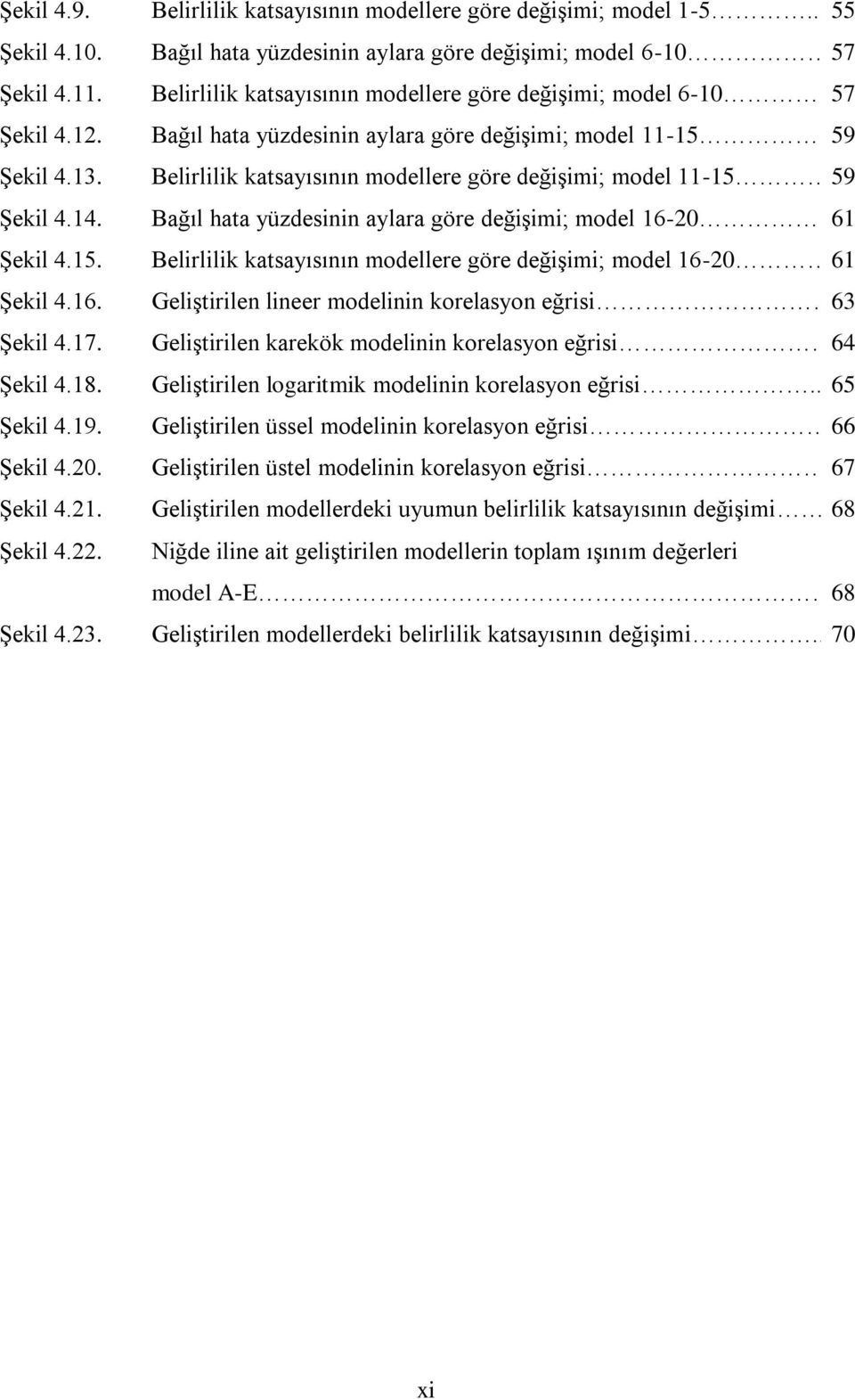 59 Belirlilik katsayısının modellere göre değişimi; model 11-15 59 Bağıl hata yüzdesinin aylara göre değişimi; model 16-20. 61 Belirlilik katsayısının modellere göre değişimi; model 16-20.