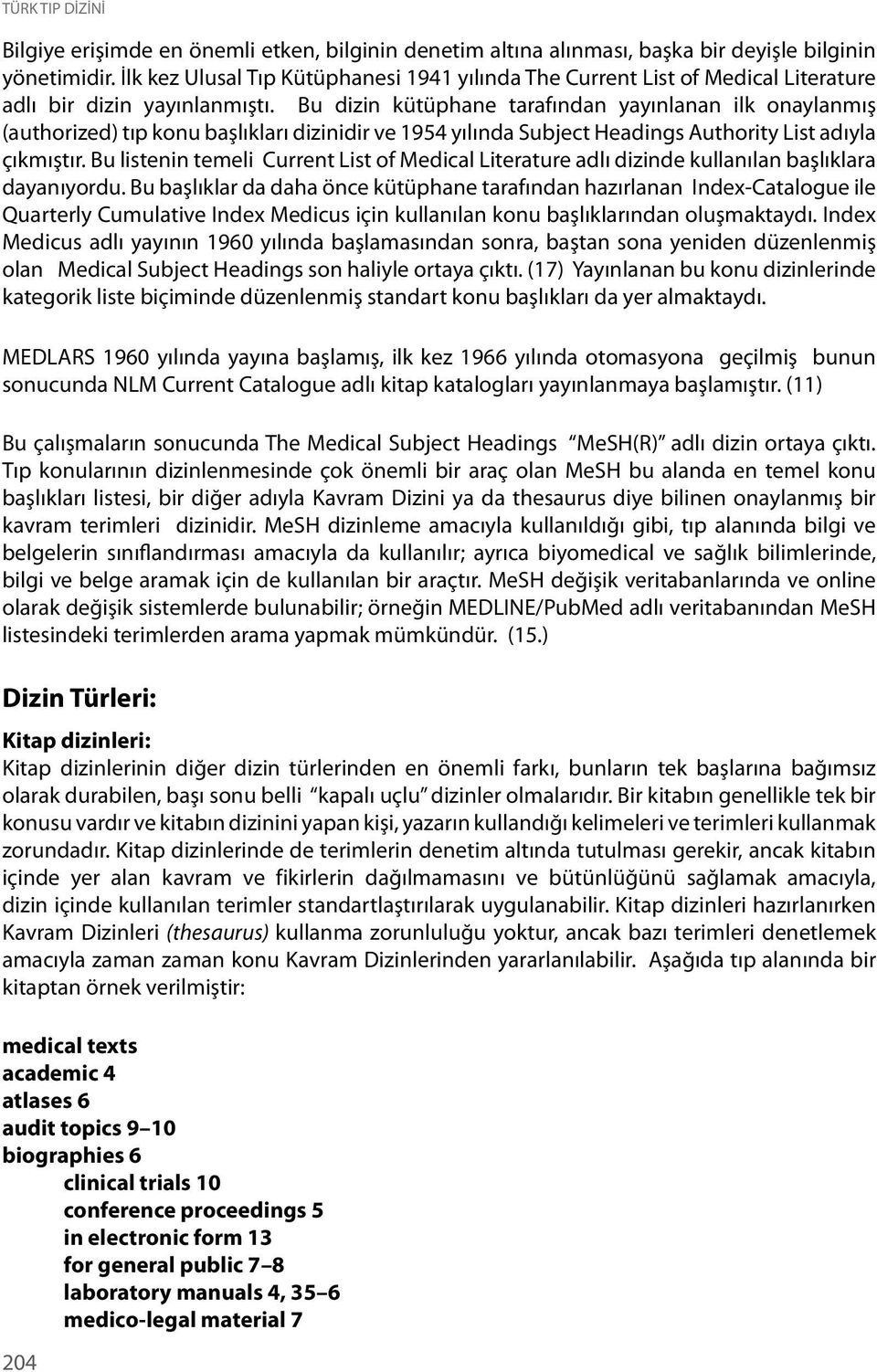 Bu dizin kütüphane tarafından yayınlanan ilk onaylanmış (authorized) tıp konu başlıkları dizinidir ve 1954 yılında Subject Headings Authority List adıyla çıkmıştır.