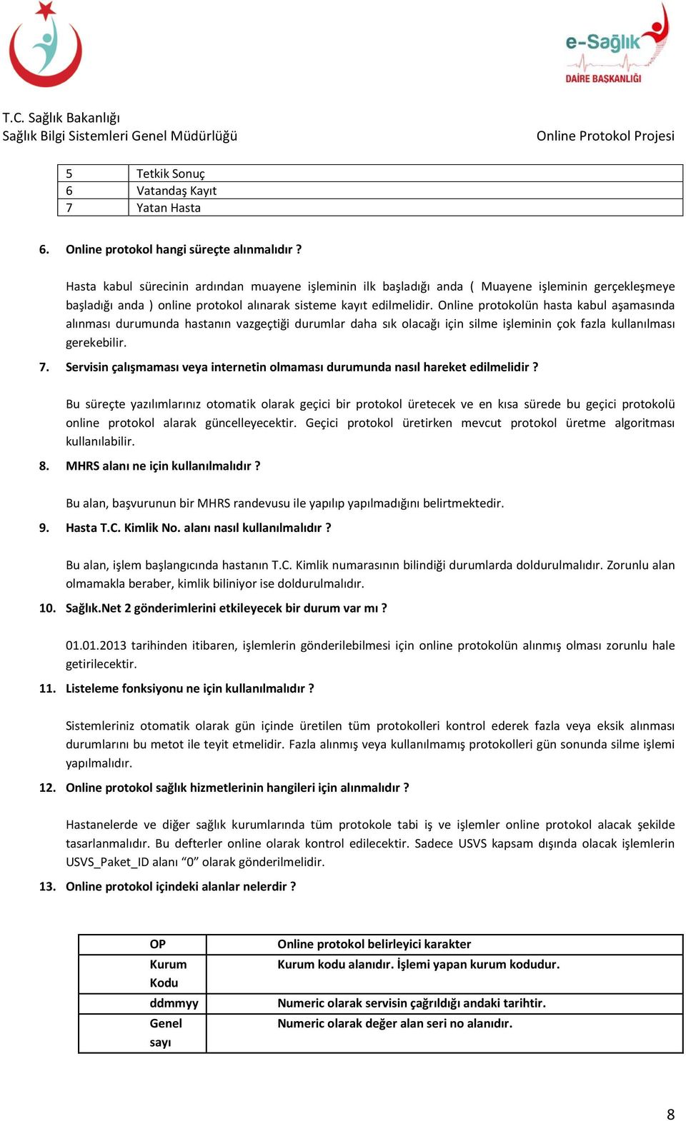 Online protokolün hasta kabul aşamasında alınması durumunda hastanın vazgeçtiği durumlar daha sık olacağı için silme işleminin çok fazla kullanılması gerekebilir. 7.