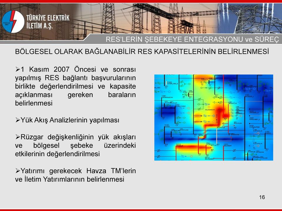 gereken baraların belirlenmesi Yük Akış Analizlerinin yapılması Rüzgar değişkenliğinin yük akışları ve bölgesel