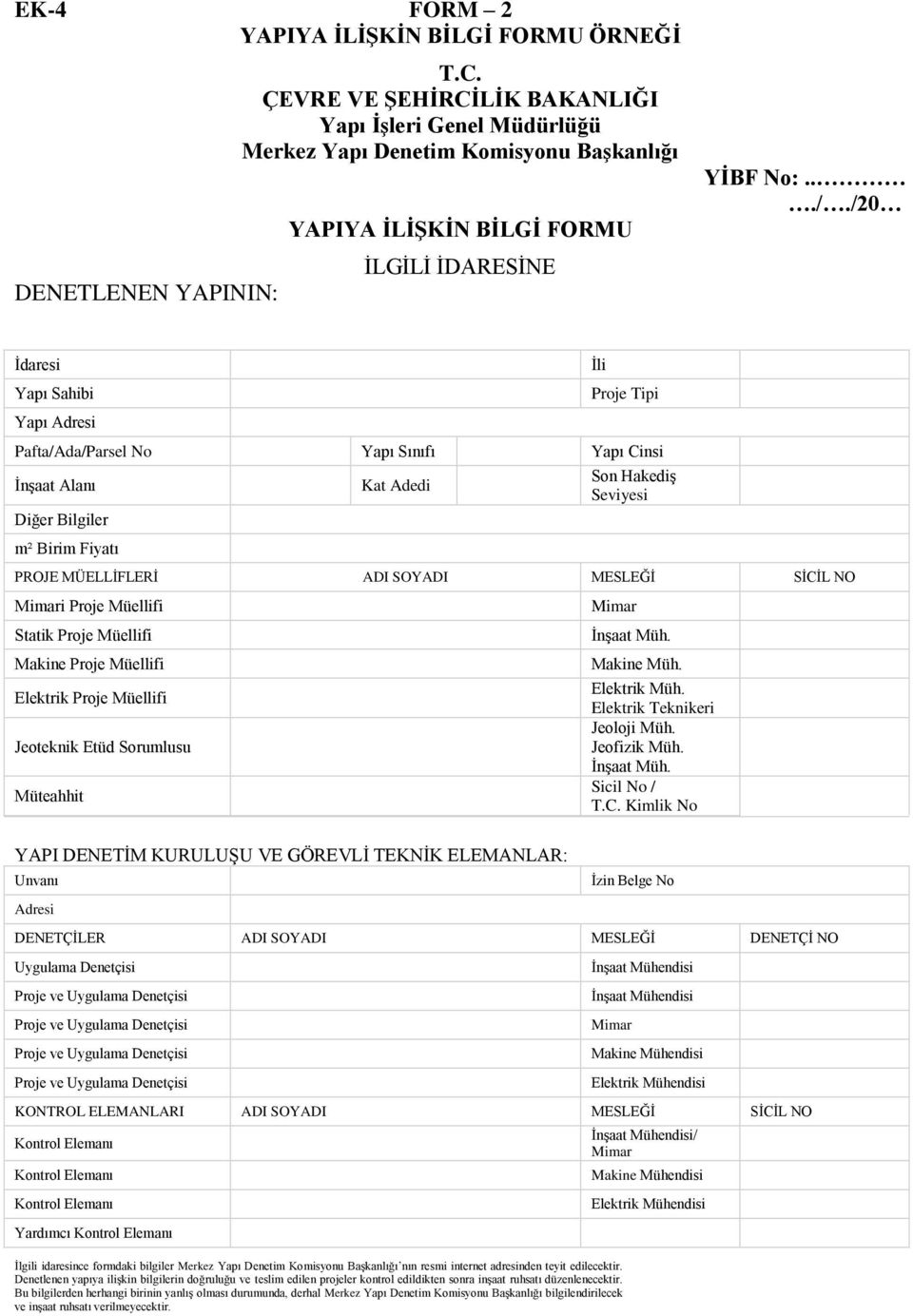 /20 İdaresi Yapı Sahibi Yapı Adresi YAPI DENETİM KURULUŞU VE GÖREVLİ TEKNİK ELEMANLAR: Unvanı Adresi İzin Belge No DENETÇİLER ADI SOYADI MESLEĞİ DENETÇİ NO Uygulama Denetçisi Proje ve Uygulama