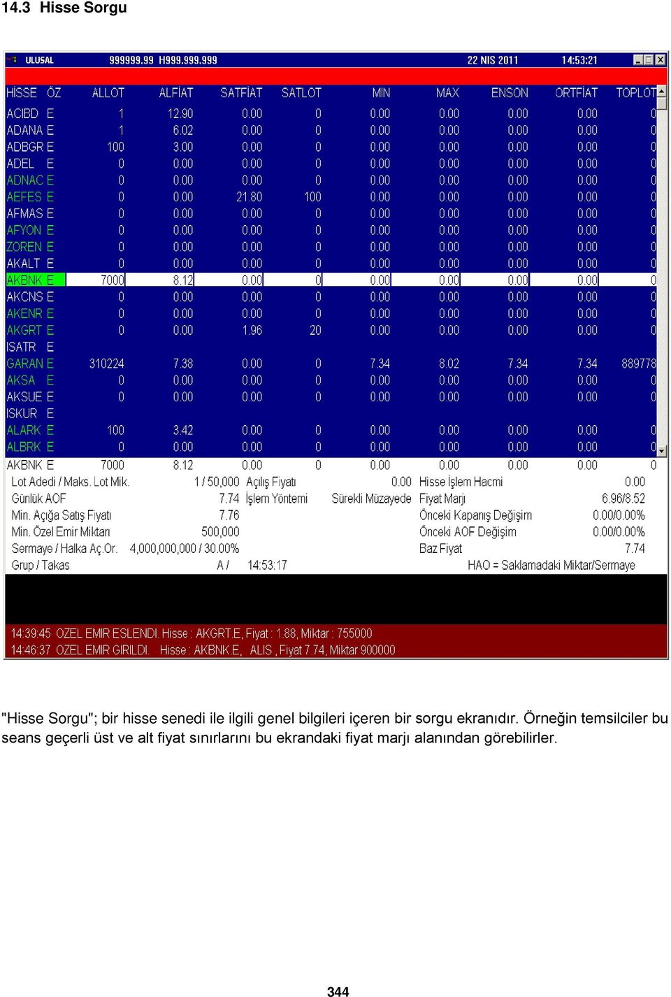 Örneğin temsilciler bu seans geçerli üst ve alt fiyat