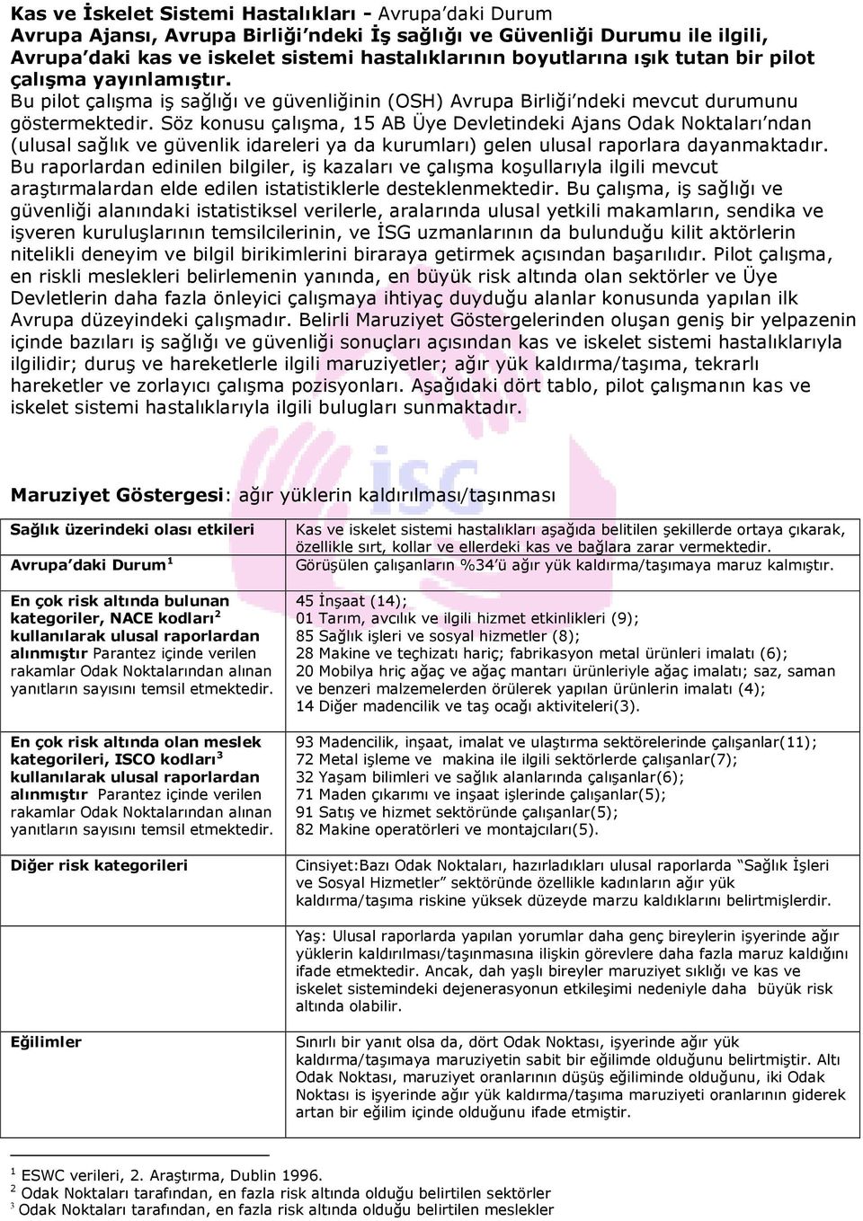 Söz konusu çalışma, 15 AB Üye Devletindeki Ajans Odak Noktaları ndan (ulusal sağlık ve güvenlik idareleri ya da kurumları) gelen ulusal raporlara dayanmaktadır.