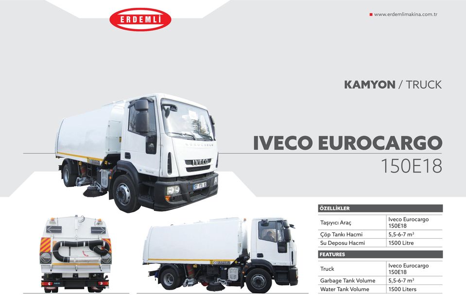 Eurocargo 150E18 Çöp Tankı Hacmi 5,5-6-7 m 3 Su Deposu Hacmi