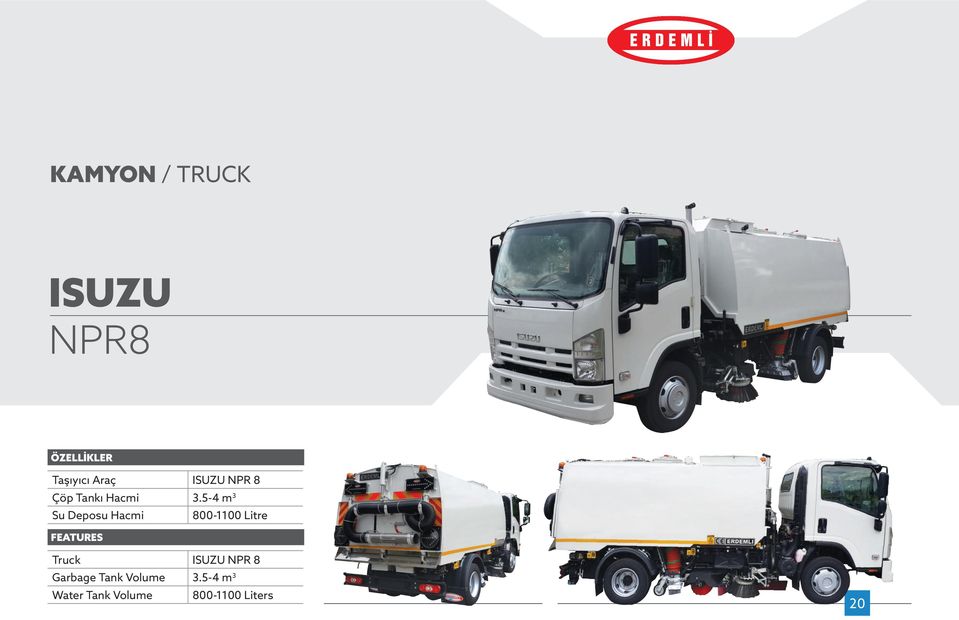5-4 m 3 Su Deposu Hacmi 800-1100 Litre Truck