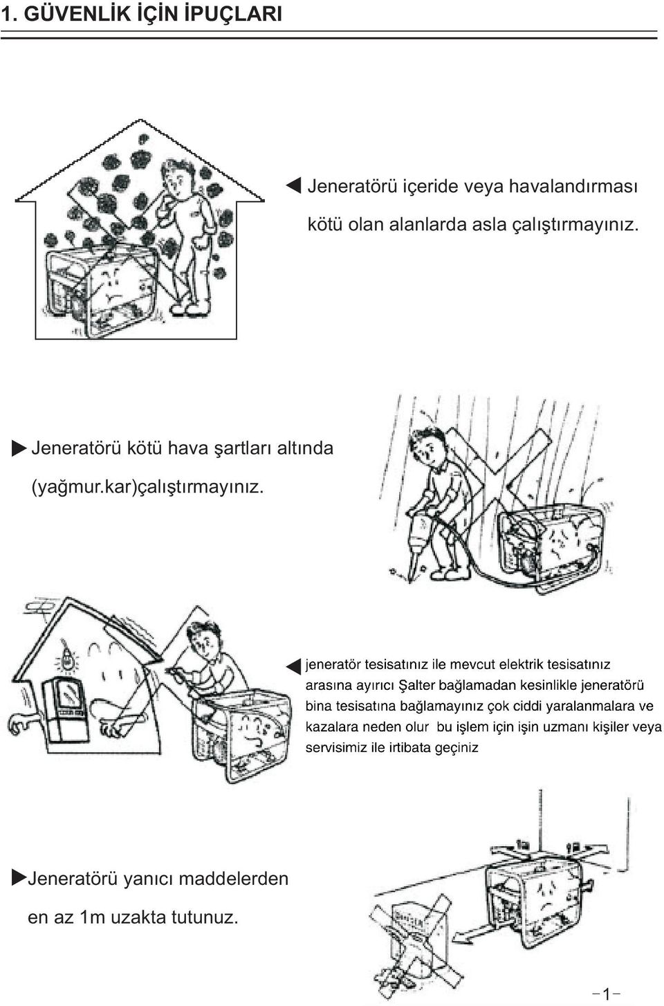 Jeneratörü kötü hava şartları altında (yağmur.