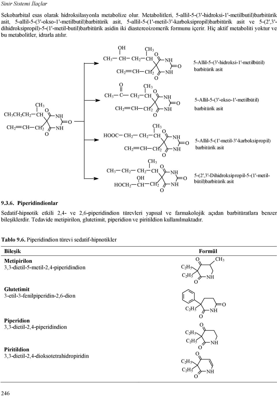 dihidroksipropil)-5-(1'-metil-butil)barbitürik asidin iki diastereoizomerik formunu içerir. iç aktif metaboliti yoktur ve bu metabolitler, idrarla atılır.