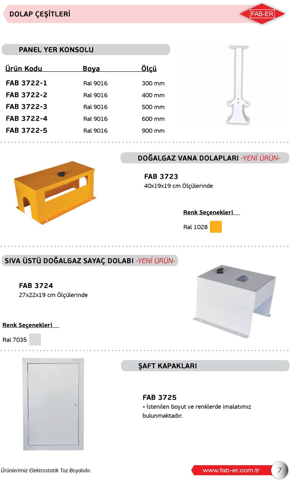 40x19x19 cm Ölçülerinde Ral 1028 SIVA ÜSTÜ DOĞALGAZ SAYAÇ DOLABI -YENİ ÜRÜN- FAB 3724 27x22x19 cm Ölçülerinde Ral 7035