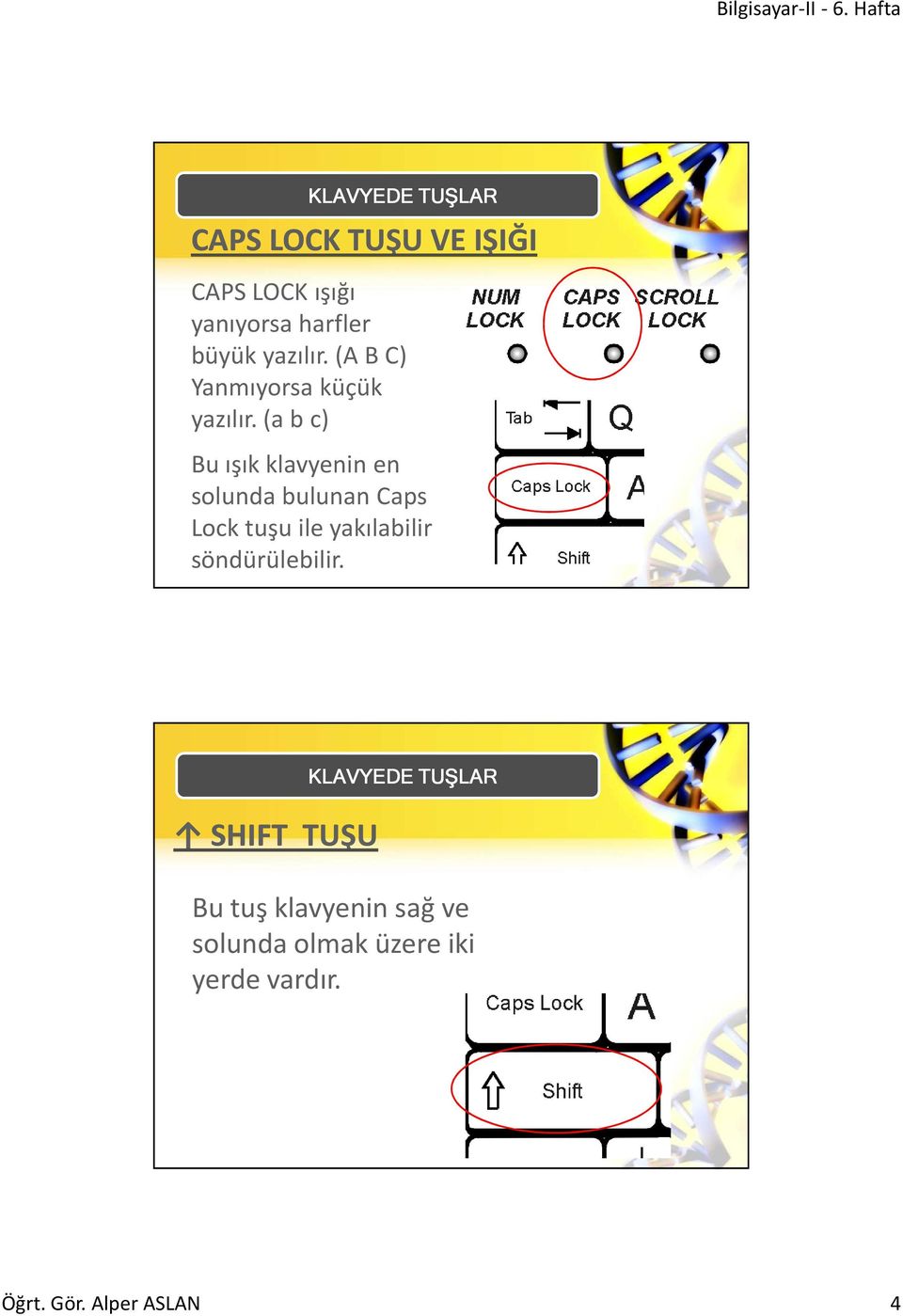 (a b c) Bu ışık klavyenin en solunda bulunan Caps Locktuşu ile