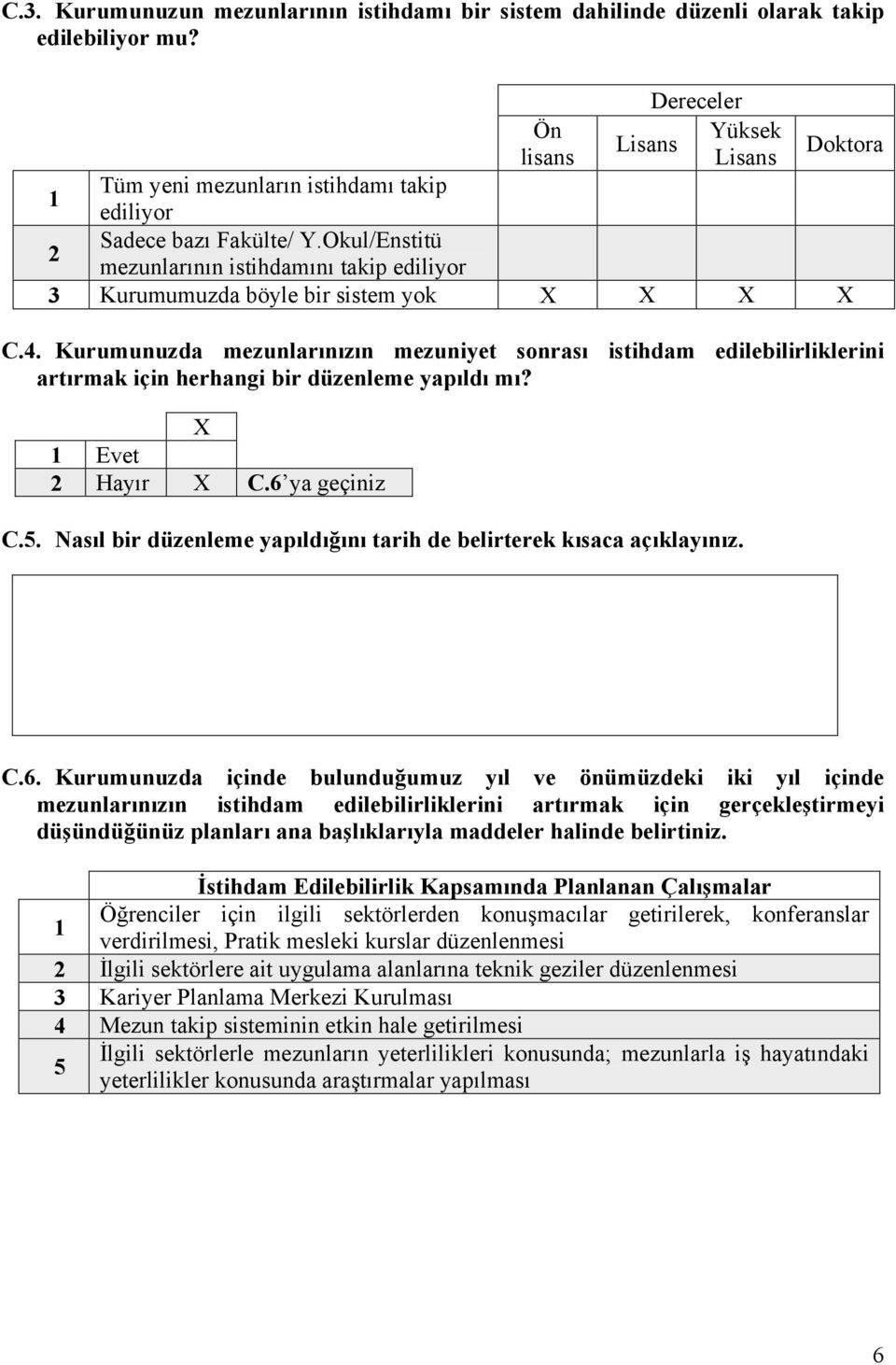 Okul/Enstitü mezunlarının istihdamını takip ediliyor Kurumumuzda böyle bir sistem yok C.