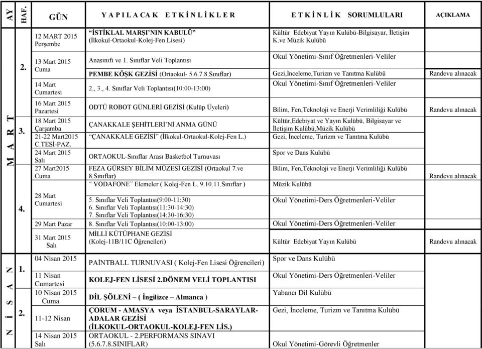 ve Müzik Kulübü Okul Yönetimi-Sınıf Öğretmenleri-Veliler PEMBE KÖŞK GEZİSİ (Ortaokul- 5.6.7.8.