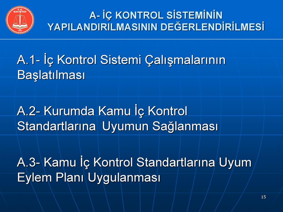 1- İç Kontrol Sistemi Çalışmalarının Başlatılması A.