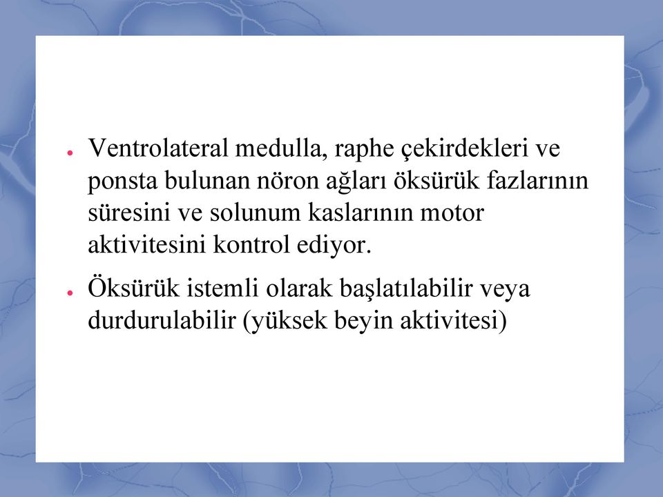 kaslarının motor aktivitesini kontrol ediyor.