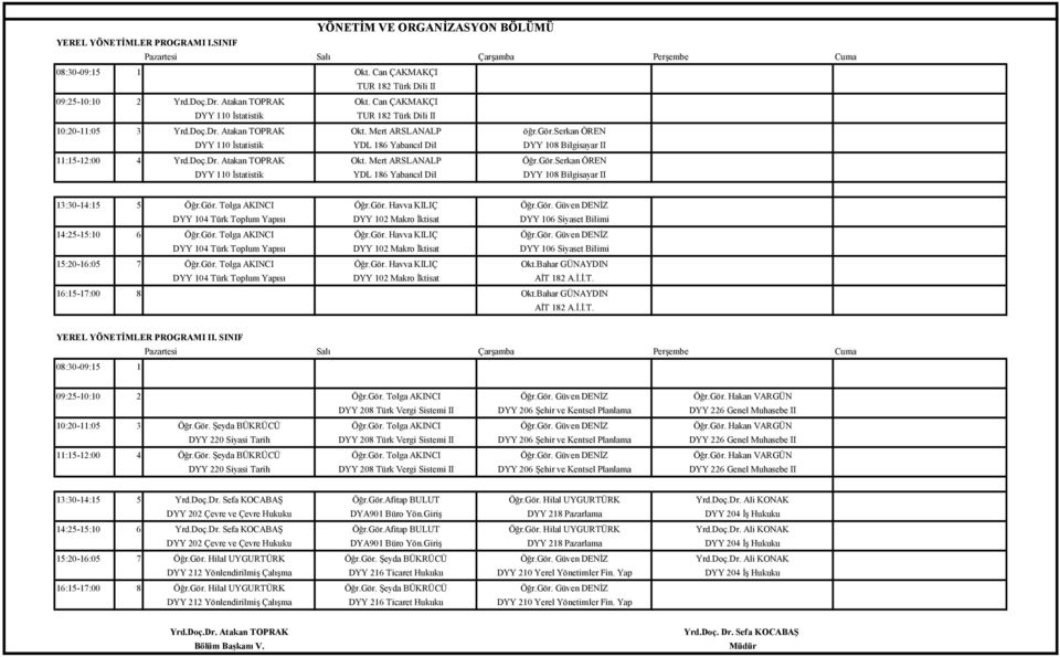 Gör. Havva KILIÇ Öğr.Gör. Güven DENİZ DYY 104 Türk Toplum Yapısı DYY 102 Makro İktisat DYY 106 Siyaset Bilimi 14:25-15:10 6 Öğr.Gör. Tolga AKINCI Öğr.Gör. Havva KILIÇ Öğr.Gör. Güven DENİZ DYY 104 Türk Toplum Yapısı DYY 102 Makro İktisat DYY 106 Siyaset Bilimi 15:20-16:05 7 Öğr.