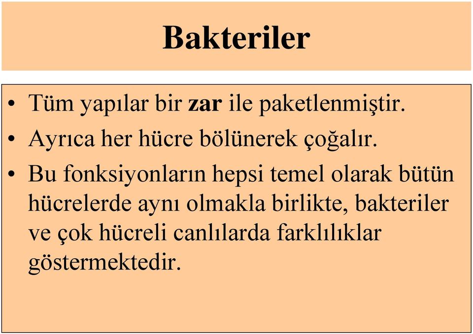 Bu fonksiyonların hepsi temel olarak bütün hücrelerde