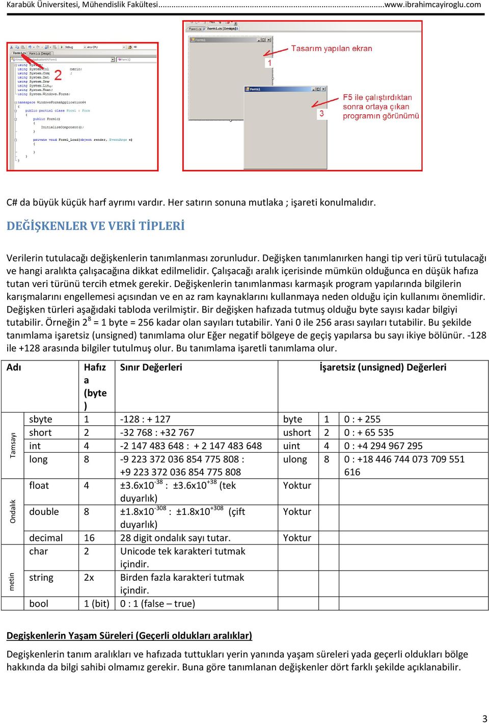 Çalışacağı aralık içerisinde mümkün olduğunca en düşük hafıza tutan veri türünü tercih etmek gerekir.