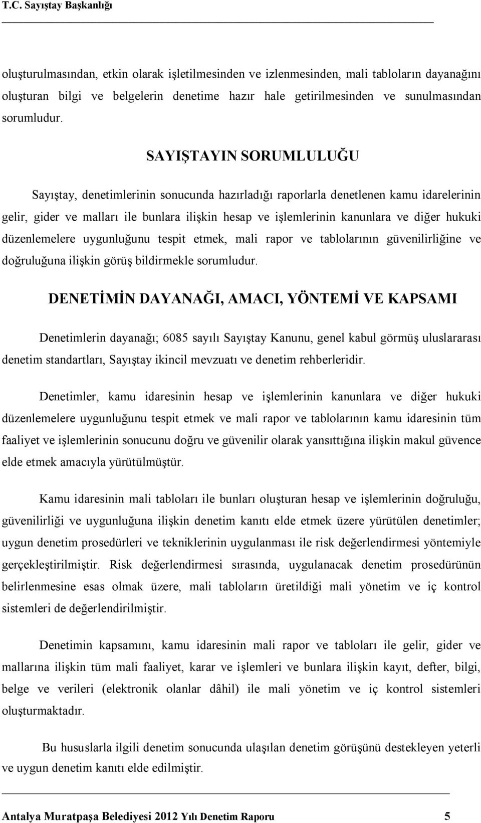 hukuki düzenlemelere uygunluğunu tespit etmek, mali rapor ve tablolarının güvenilirliğine ve doğruluğuna ilişkin görüş bildirmekle sorumludur.