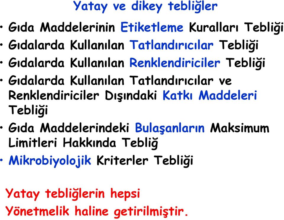 Tatlandırıcılar ve Renklendiriciler Dışındaki Katkı Maddeleri Tebliği Gıda Maddelerindeki Bulaşanların