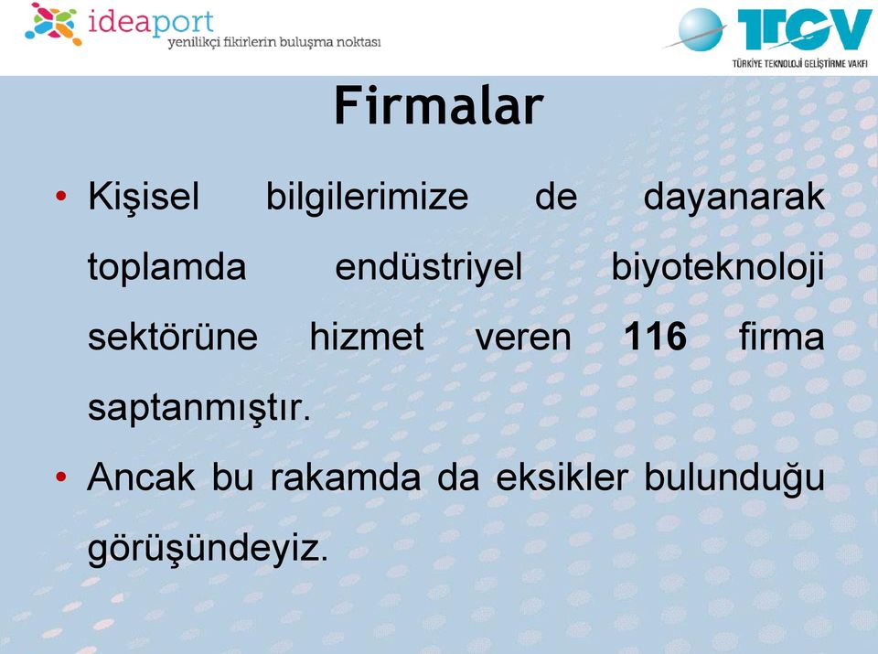 hizmet veren 116 firma saptanmıştır.