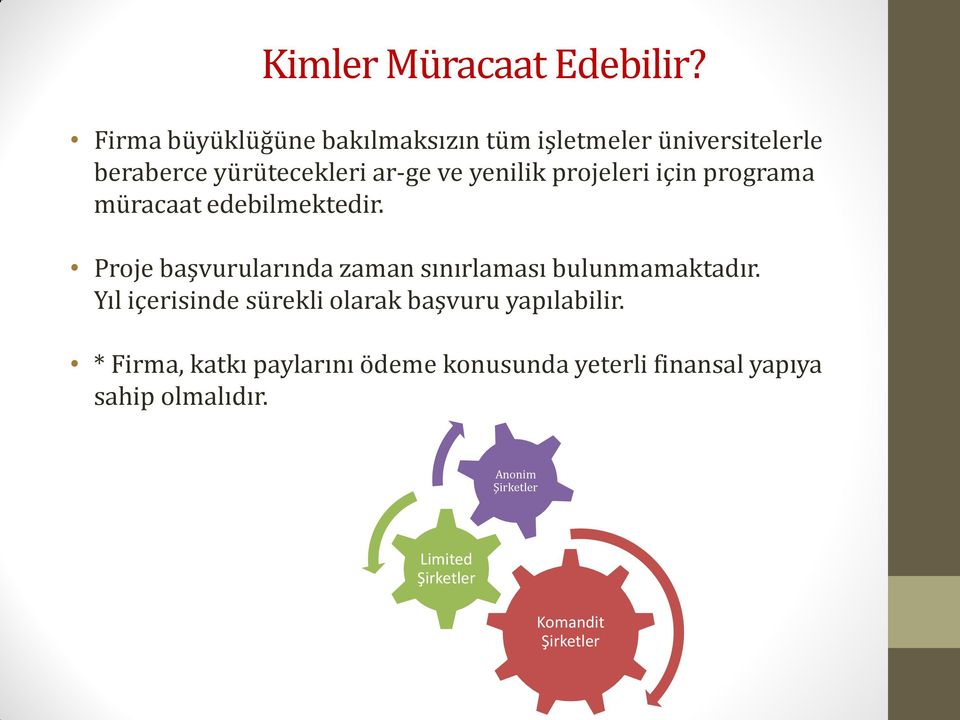 projeleri için programa müracaat edebilmektedir. Proje başvurularında zaman sınırlaması bulunmamaktadır.