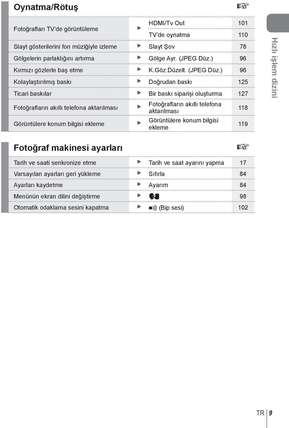 ) 96 Kolaylaştırılmış baskı Doğrudan baskı 5 Ticari baskılar Bir baskı siparişi oluşturma 7 Fotoğrafl arın akıllı telefona aktarılması Görüntülere konum bilgisi ekleme Fotoğrafl arın akıllı