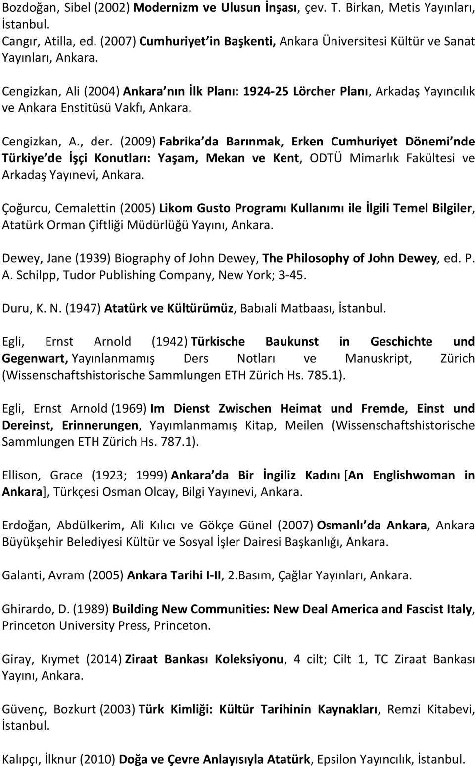 (2009) Fabrika da Barınmak, Erken Cumhuriyet Dönemi nde Türkiye de İşçi Konutları: Yaşam, Mekan ve Kent, ODTÜ Mimarlık Fakültesi ve Arkadaş Yayınevi, Ankara.