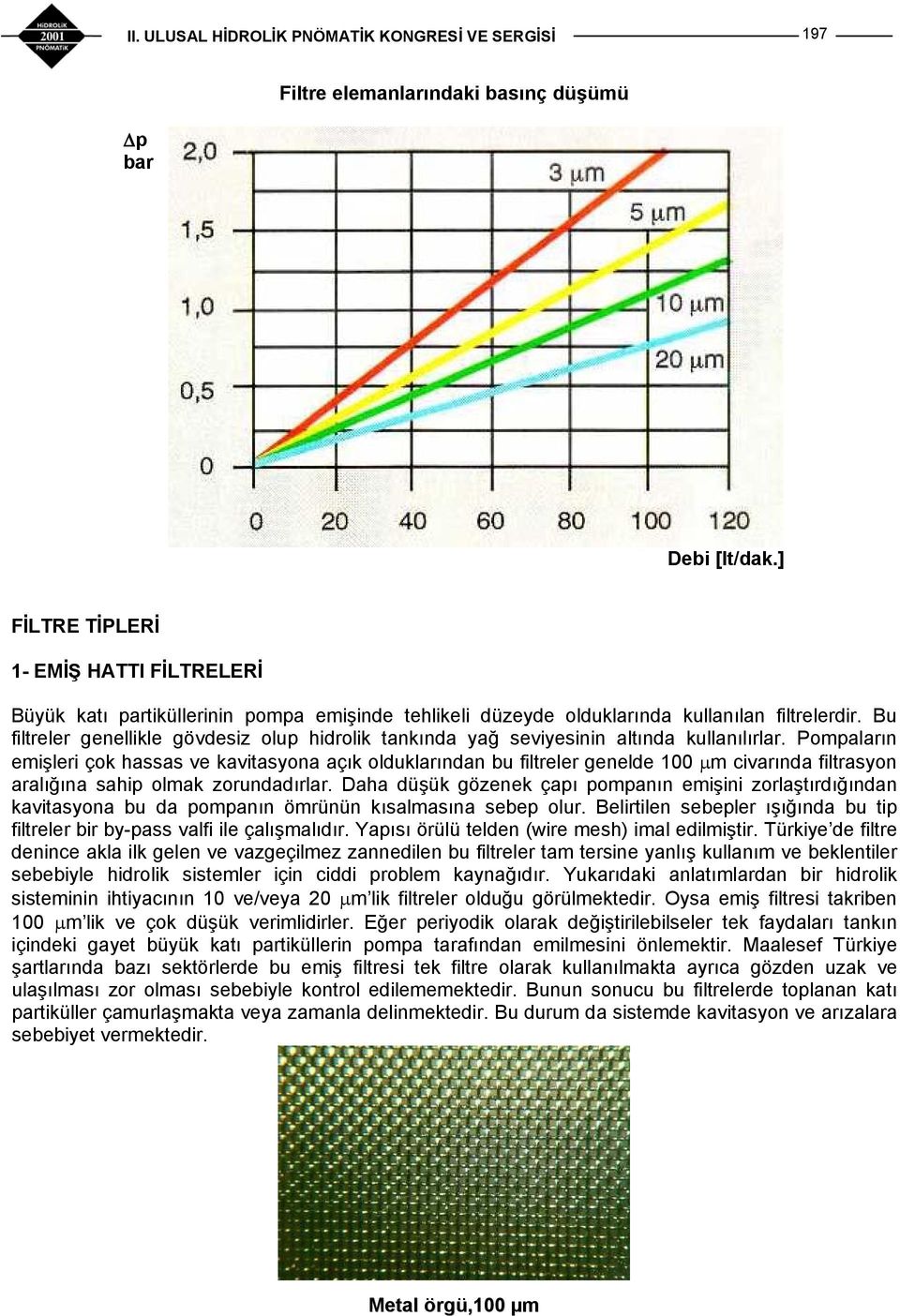 Pompaların emişleri çok hassas ve kavitasyona açık olduklarından bu filtreler genelde 100 μm civarında filtrasyon aralığına sahip olmak zorundadırlar.